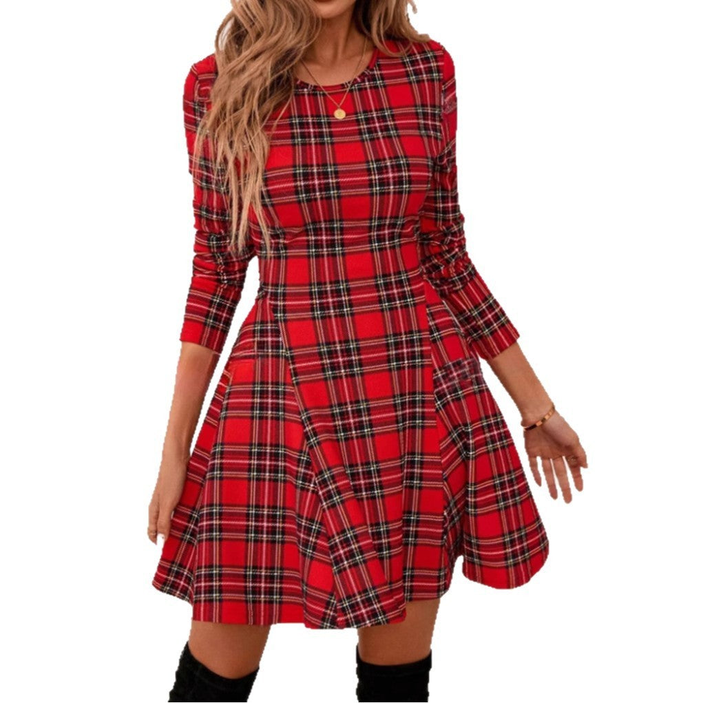 Artistic Vintage Women's Clothing Popular Plaid Slim Fit Dress