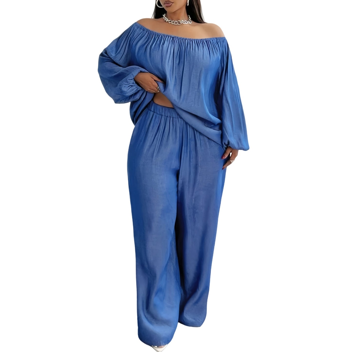 Off-shoulder Loose Top Wide Leg Pants Two-piece Set