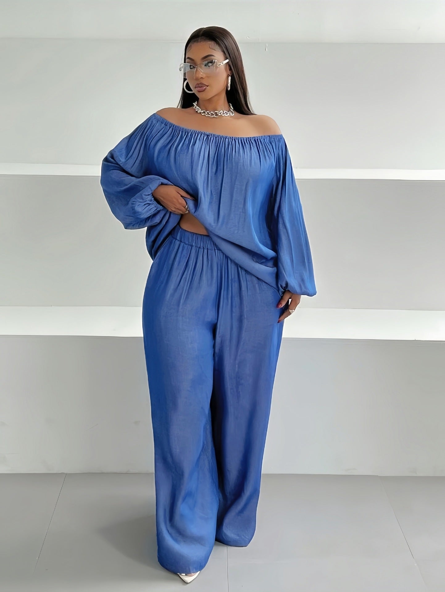 Off-shoulder Loose Top Wide Leg Pants Two-piece Set