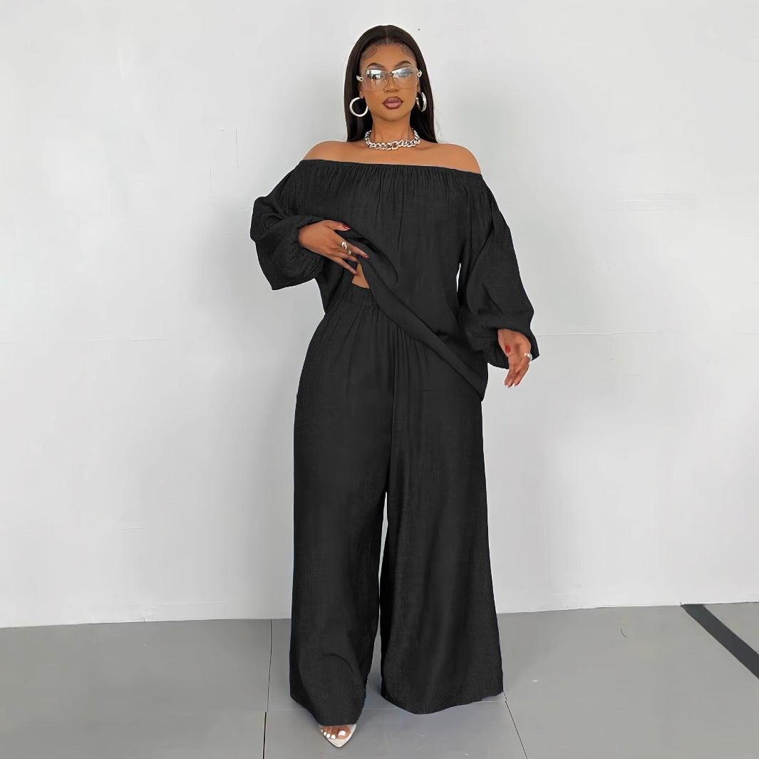 Off-shoulder Loose Top Wide Leg Pants Two-piece Set