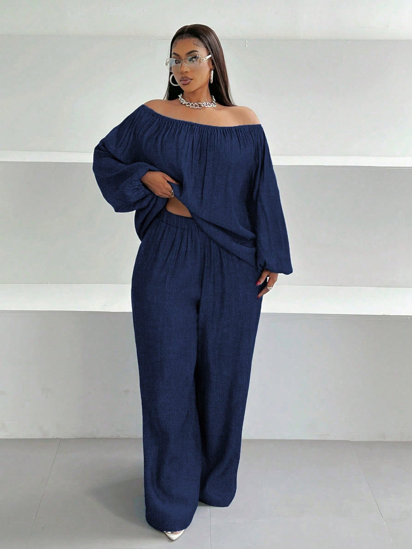 Off-shoulder Loose Top Wide Leg Pants Two-piece Set