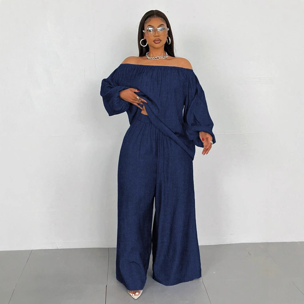 Off-shoulder Loose Top Wide Leg Pants Two-piece Set